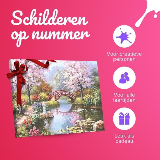 Rubye® Schilderen Op Nummer Volwassenen – Japanse Tuin – Inclusief Penselen – Canvas Schildersdoek – Kleuren op Nummer – 40x50cm