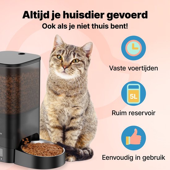 Jake and Jacky Automatische voerbak Kat en Hond - 5 Liter - Incl. RVS Voerbak & Slowfeeder - Voerautomaat & Anti-Schrokbak - Voerdispenser - Eetbak voor Katten & Honden - Zwart