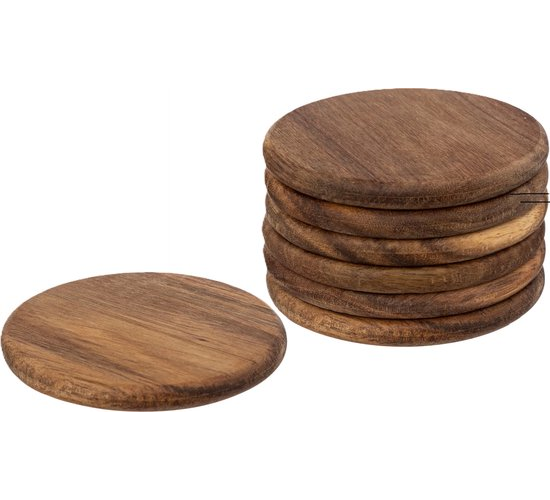 Secret de Gourmet onderzetters - 6x - Acaciahout - D10 cm - rond - gelakt - modern en klassiek