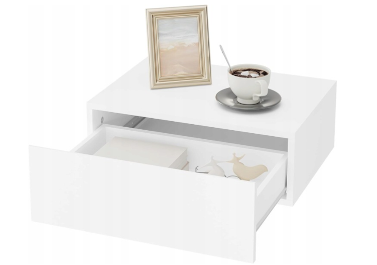 WOLTU Nachtkastje Zwevend Wandkastje H03 – Met 1 Schuiflade En Krasbestendige Melamine Fineerlaag – Voor Slaapkamer En Hal – Wit Spaanplaat – 40 x 30 x 14 cm