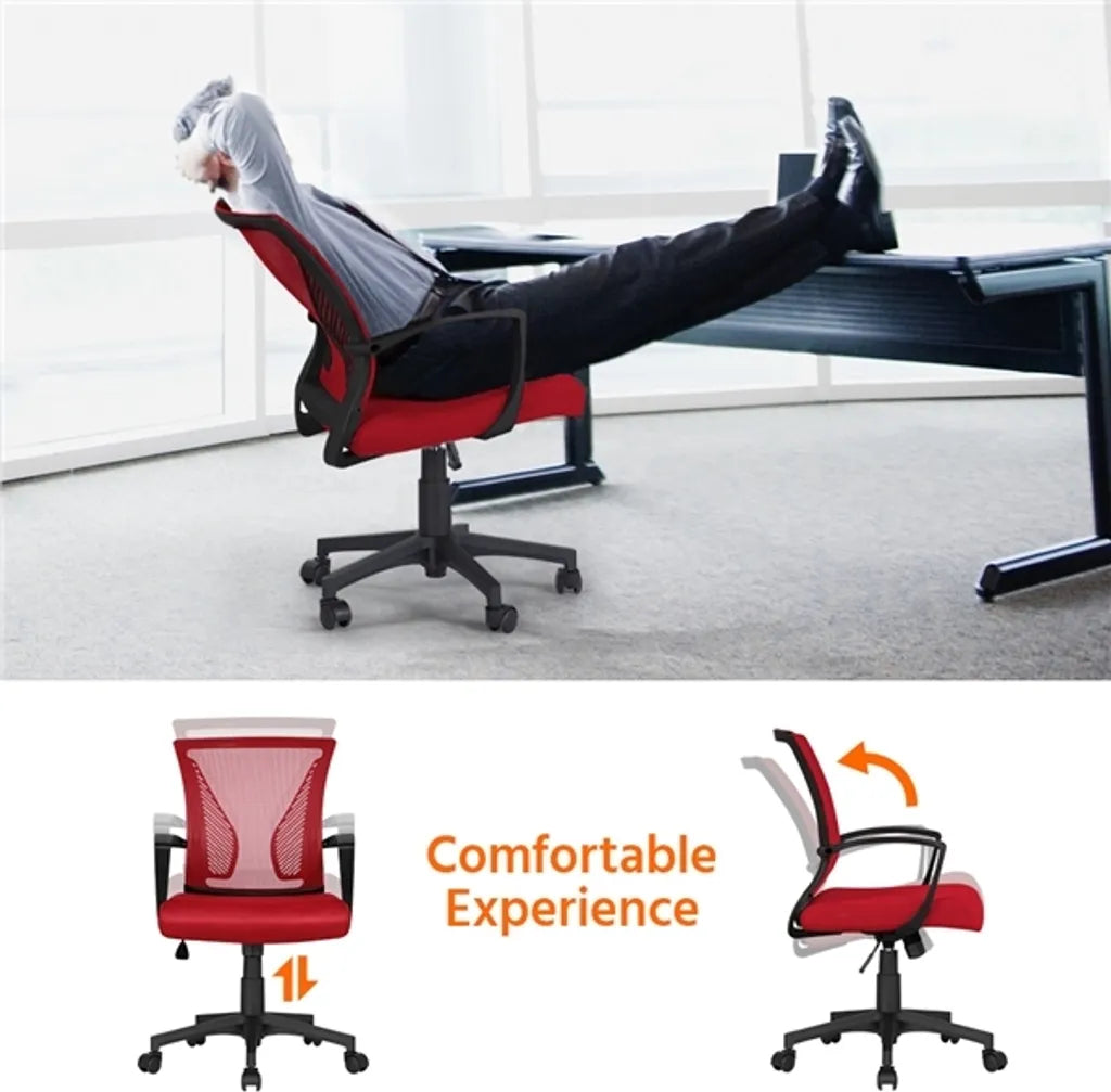 Yaheetech Ergonomische Bureaustoel 60 x 60 x 91-100,5 cm - Rood - Verstelbare Draaistoel met Mesh Rugleuning