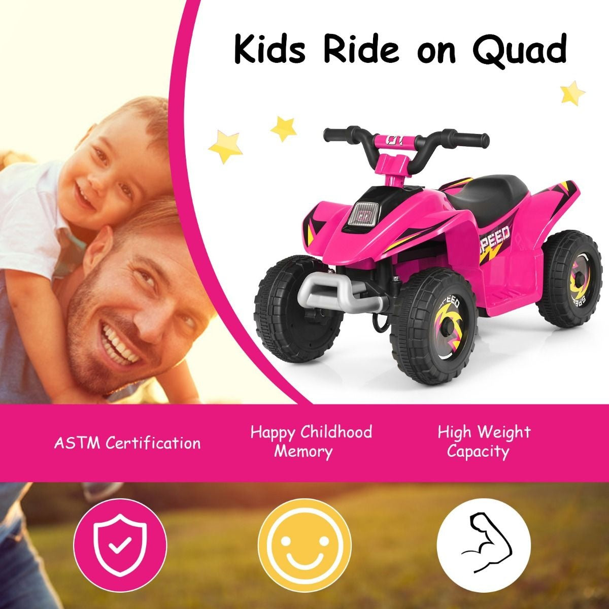Coast Stroller Mini Electroquad 6 V Battery-Operated Quad 2,8-4,6 km / u Pink Pink
