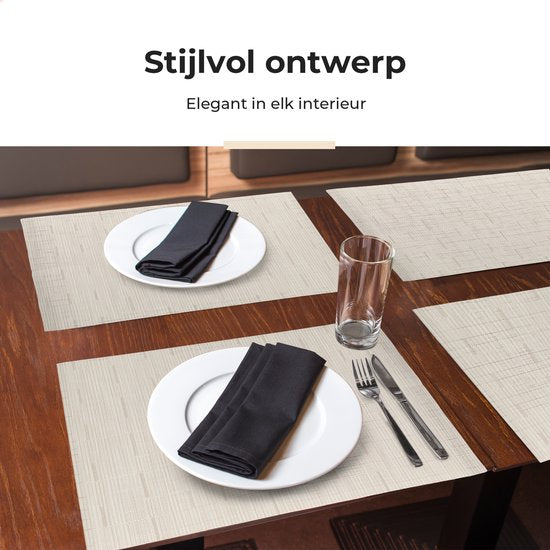 Castagnola Placemats - Placemat van Kunststof - Onderlegger - Onderzetter - Placemats Plastic en PVC - 6 Stuks - 45 x 30 cm - Beige