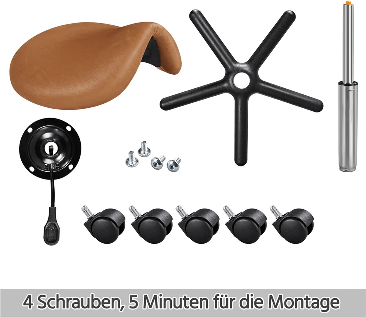 Yaheetech Zadelkruk Ergonomisch – Voorzien Van In Hoogte Verstelbare SGS-Gaslift En 360° Draaibare Nylon Wielen En Verchroomd Onderstel – Voor Kapsalon En Praktijk – Retro Bruin PU Kunstleer En Metaal – 50 x 50 x 45,5-60 cm