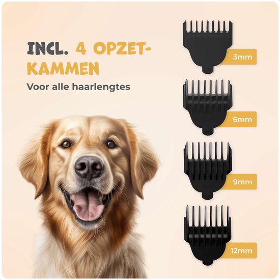 Dutchwide Groommate Draadloze Dierentondeuse - Incl. 4 Opzetstukken - zwart