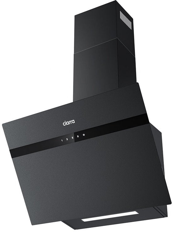 CIARRA CBCG6736H-G 60cm Schuine Afzuigkap Zwart – Melkglas met anti-vingerafdruk – met WiFi - inclusief set koolstoffilters – 650m3 - energieklasse A+++
