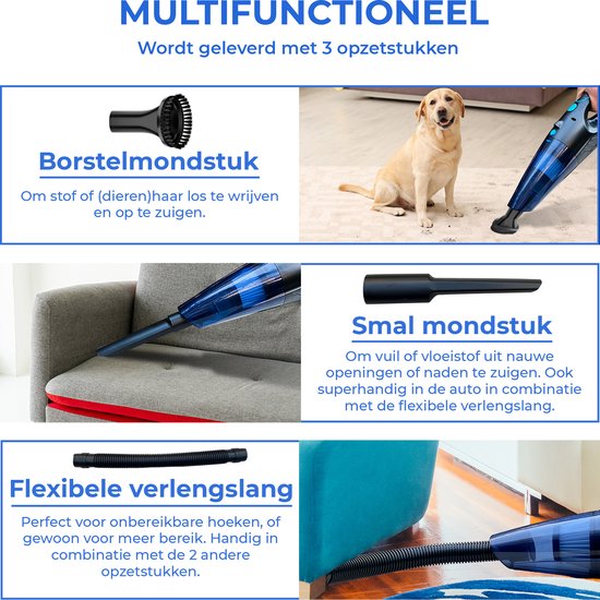 TTD® Premium Autostofzuiger Draadloos met Luxe Opbergtas - Extra Krachtig 14.000 Pa - Nat & Droog - Inclusief 2 Premium HEPA-filters - Draadloze Kruimelzuiger - Stofzuiger voor Auto - Handstofzuiger - Kruimeldief