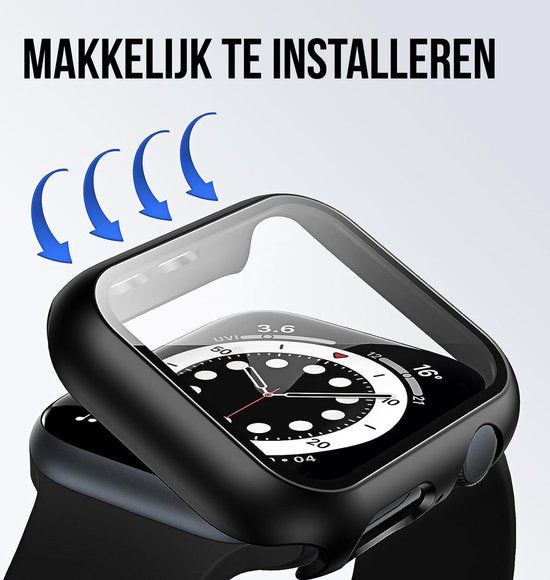 Hoesje geschikt voor Apple Watch Series 4 / 5 / 6 / SE - 40 mm Screen Protector - 2 Stuks - Full Cover Hard Case - Zwart