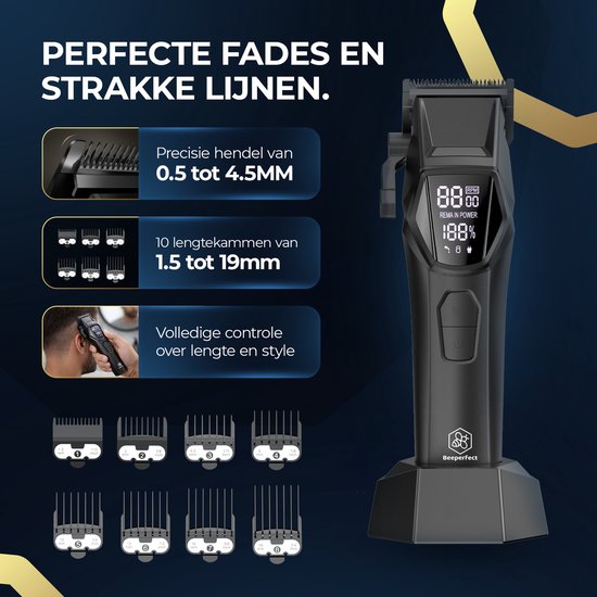 Professionele Draadloze Tondeuse - Beeperfect® - Tondeuse Mannen Hoofdhaar - Haartrimmer - Kapper Haar Machine - Haartondeuse - Trimmer Baard - Trimapparaat - Barber Hair Clipper - Kapper Trimmer - 0.5-19MM