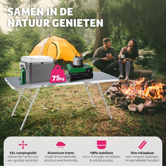 tectake® - Kampeertafel campingtafel Jumbo inklapbaar - Aluminium frame - 180 x 70 x 70,5 cm