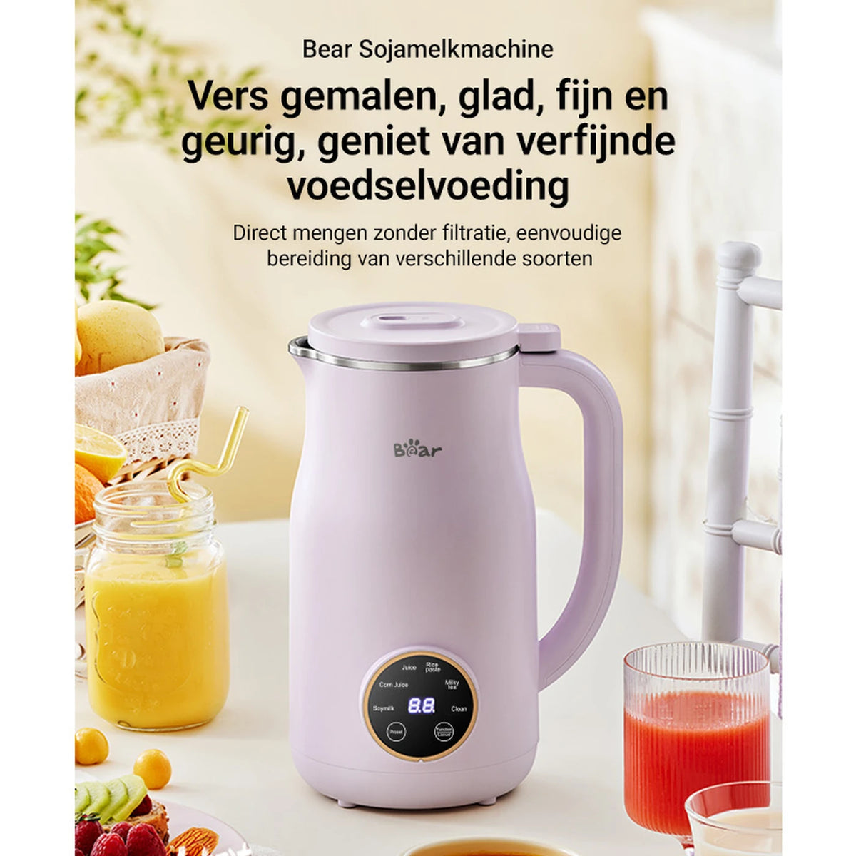 Bear Sojamelkmaker 600 ml 182 × 140 × 260 mm – DJJ-E02J1 – 5 programma's – 1-3 personen