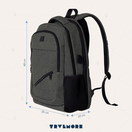 TRVLMORE Rugzak - 36L - 17 inch - Laptop Rugtas - Schooltas - Heren en Dames - Laptoptas - Spatwaterdicht Grijsgroen