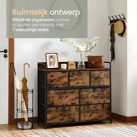 O'DADDY® Opbergkast - Dressoir - Ladekast - Industrieel - 7 Laden - Ladenkast - Kast - 28,5 x 98 x 85 cm - Vintage Bruin/Zwart