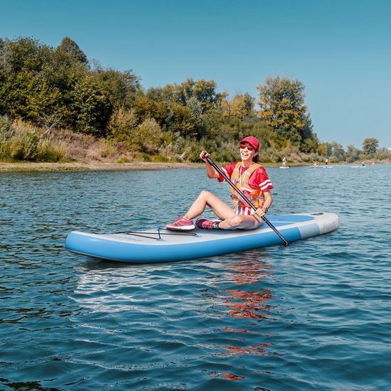 LifeGoods SUP Board Allround Compact - 100 KG Draagkracht - 300 x 76 cm - Opblaasbaar - Compleet SUP pakket - Wit/Sky Blue