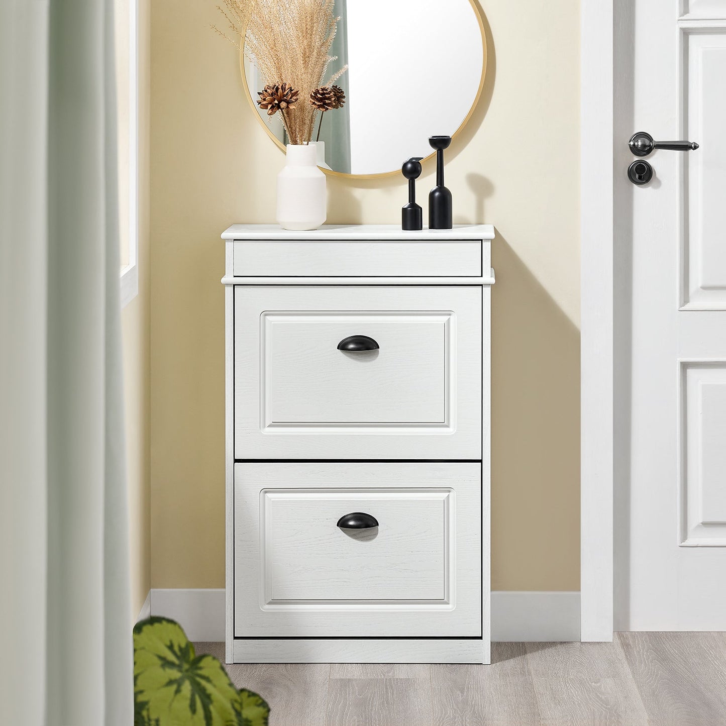 SoBuy FSR78-WG Schoenenkast met 2 Kleppen, 8 Paar, Hal en Entree, 54 x 24 x 82 cm, Wit met Verouderd Houteffect