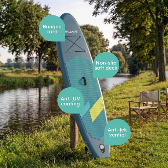LifeGoods SUP Board Allround Compact - met Zitje - 100 KG Draagkracht - 300 x 76 cm - Opblaasbaar - Compleet SUP pakket - Cyaan/Donkergroen
