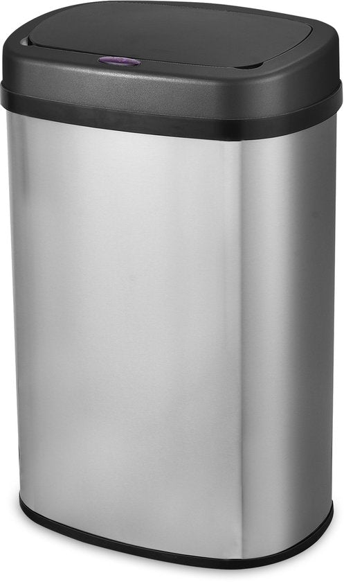 Bayt Prullenbak - Prullenbak 60 Liter - Prullenbak met Sensor - Vuilnisbak - Afvalbak - Metaal - Zilver
