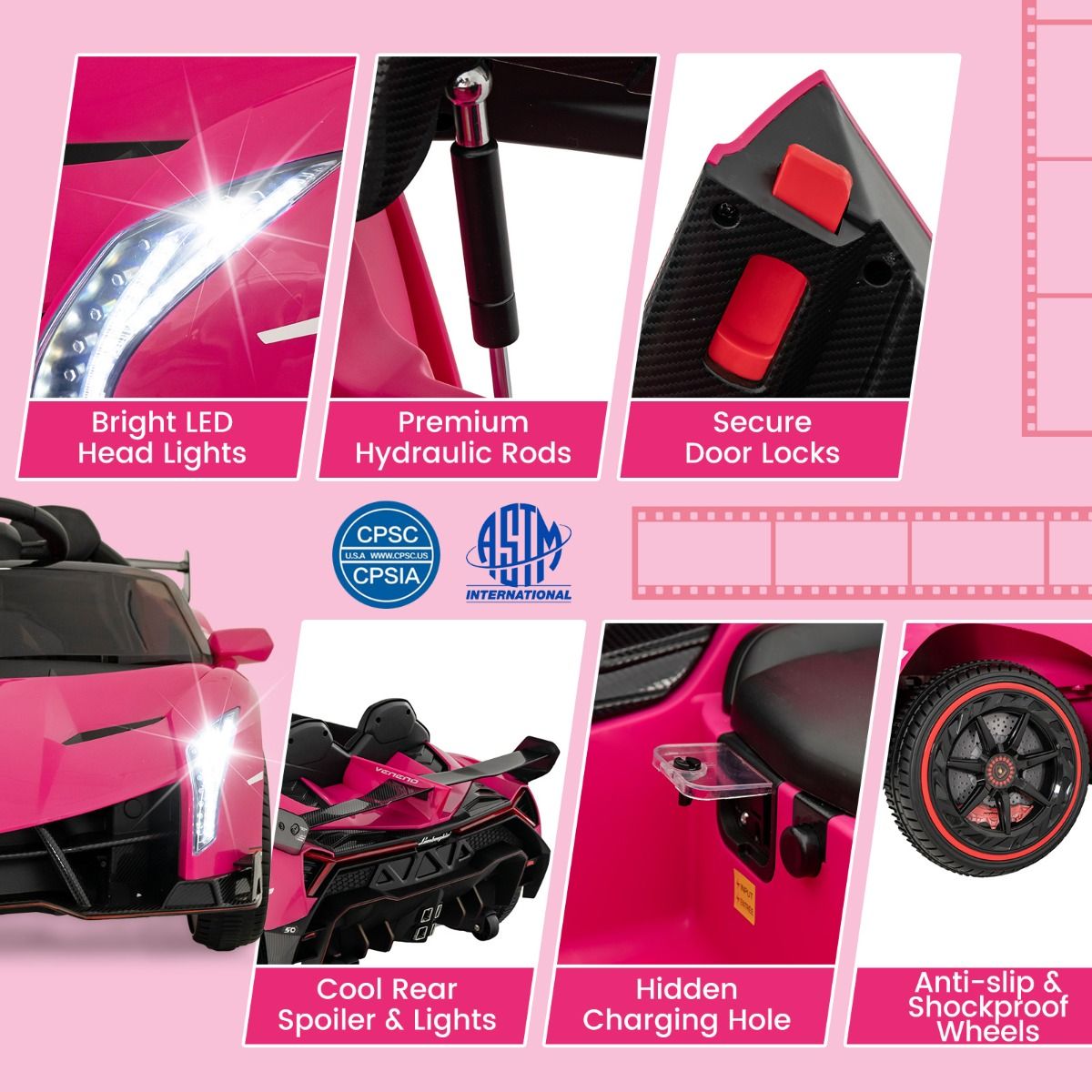 Coast Elektrische Kinderauto Lamborghini - 12V accu - Afstandsbediening - 3 snelheden - Wit