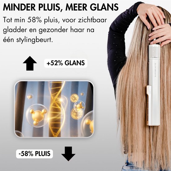 Sansbeauté® Sanstraight Stijltang Wet-to-Dry met Reisetui - 2 in 1 - Haardroger & Stijltangen - Coldshot - 80℃ t/m 140℃ - Hair Straigthener - Haartang - Haar stijltang - Lisseur Cheveux - Alternatief Stoomstijltang