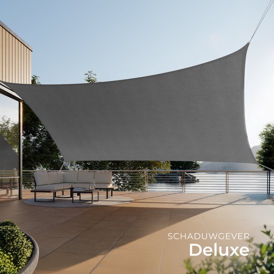 tectake® Rechthoekig Schaduwdoek Sunny - 4 x 6 m - Extra Stevig 185 g/m² HDPE Zonwering Doek - 50+ UV Bescherming - Weerbestendig en Scheurbestendig - Zonnescherm voor Tuin, Balkon, Terras - Zonnedoek inclusief Montagemateriaal - Grijs