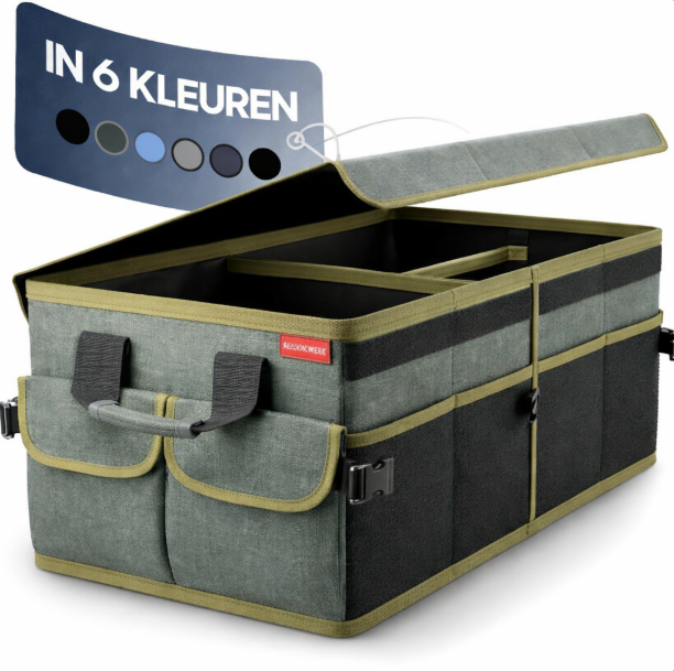 HELDENWERK Premium kofferbak organizer met deksel, stevig & antislip - Opvouwbare kofferbaktas, groot met dubbele bodem - Kofferbakbox, kofferbak organizer box