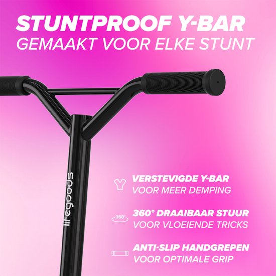 LifeGoods Stuntstep Fly X - 6+ Jaar - Step voor Kinderen - Jongens/Meisjes - 100mm - 100KG - Zwart/Roze