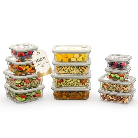 Safecourt vershoudbakjes - volledig van glas (100% micro-plastic vrij) - oven, vriezer, magnetron en vaatwasser - 11 delige set