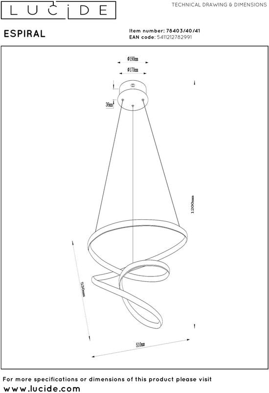 Lucide ESPIRAL - Hanglamp - LED Dimbaar - CCT - 1x40W 2700K/4000K - Taupe - Essential
