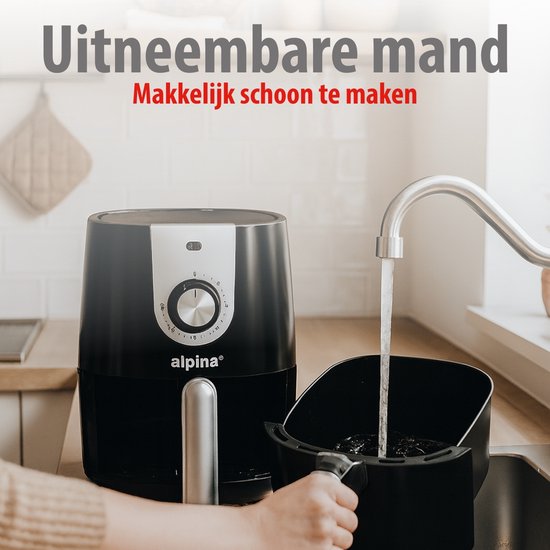 alpina Airfryer 2L - Heteluchtfriteuse 1-4 Personen - Air Fryer met Timer - Instelbare Temperatuur 80 tot 200 Graden - met Timer Functie - Heteluchtoven 900W