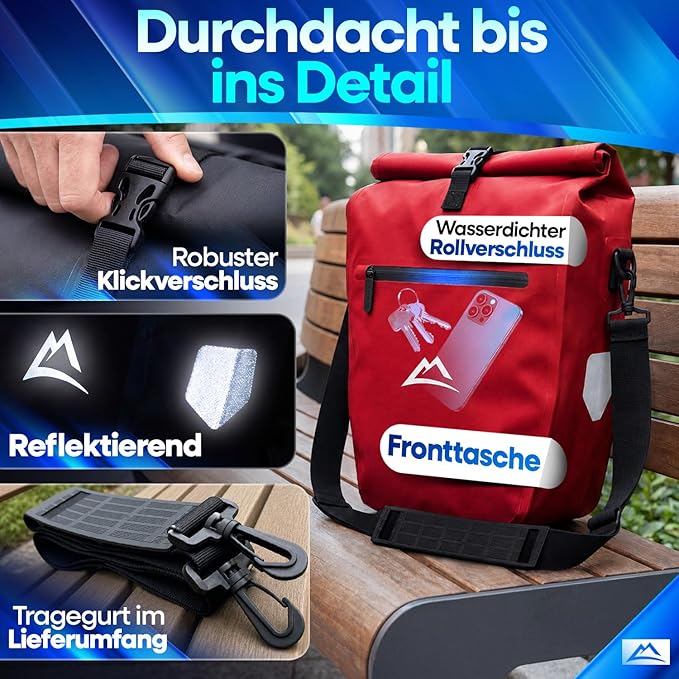 Nextcover Fietstas - 28L - TPU - Rolsluiting - Bagagedrager - Rood