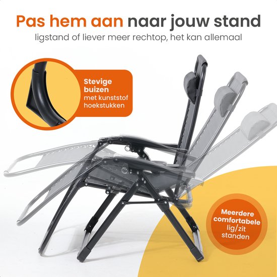 Goliving Opvouwbare Ligstoel - 3 Standen - 110 x 66 x 178 cm - Verstelbare Tuinstoel met Tafel - Inklapbare Campingstoel - Loungestoel Buiten - Vouwstoel Tuin - Zwart