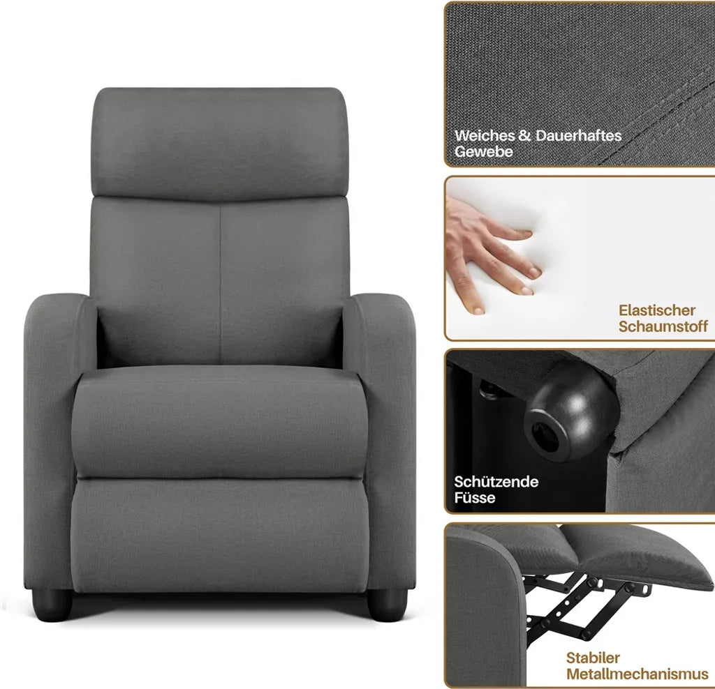 Yaheetech Relaxstoel – Grijs – 87 x 61,5 x 99 cm – Verstelbare Ligstoel met Voetsteun