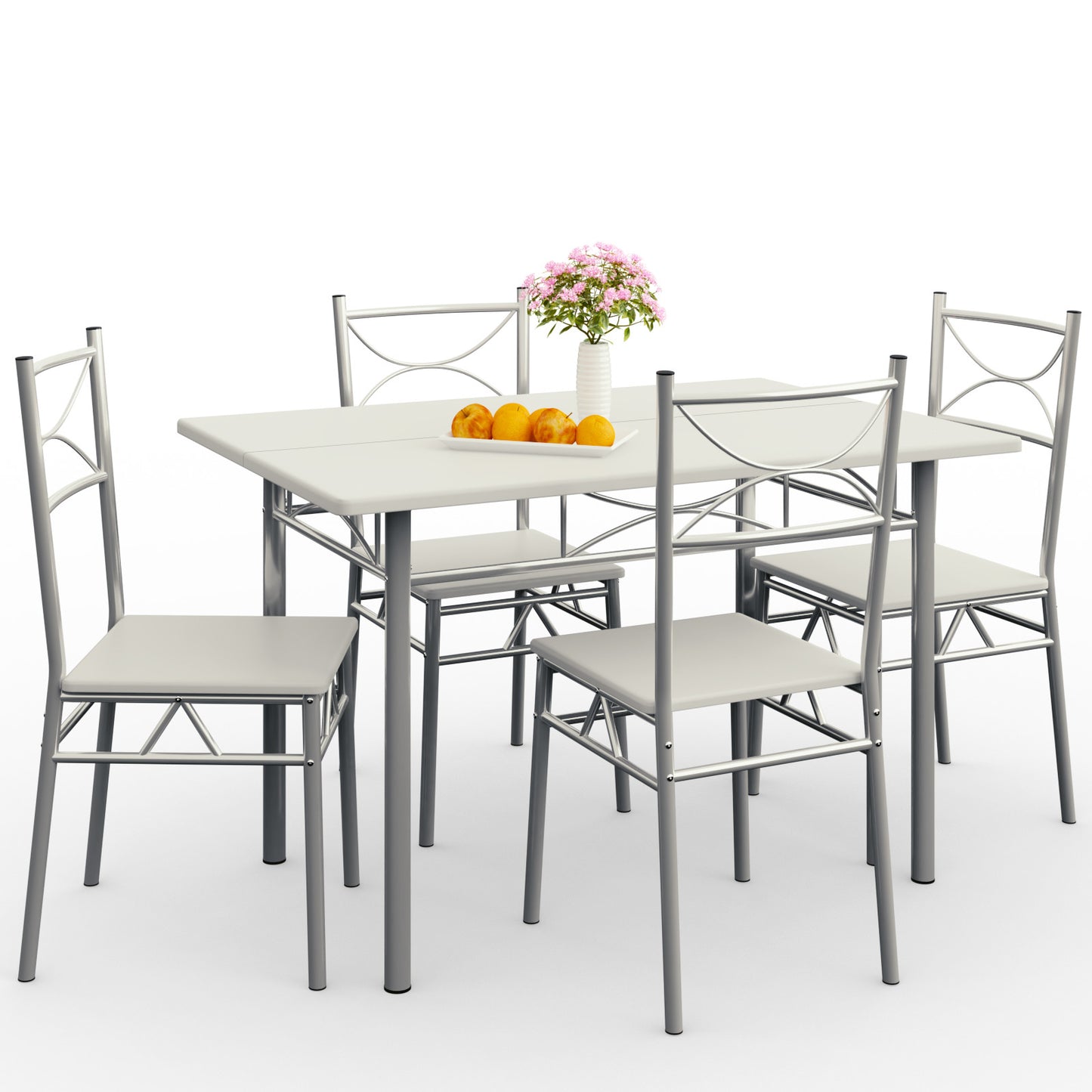 Casaria Eettafel Set 5 delige -Eettafel + 4 stoelen - Wit