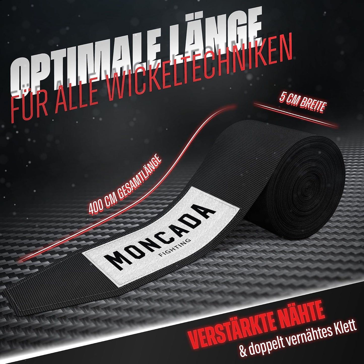 Moncada Fighting - Boksbandage - 4m - Zwart