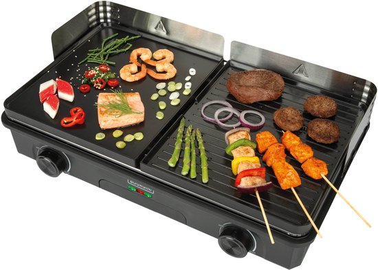 Bourgini Plancha Pure voor 8 personen – Keramische coating (PFAS-vrij) – Elektrisch – Gezond grillen - Bakplaat - Grillplaat - Keerbare bakplaat ribbel en vlak