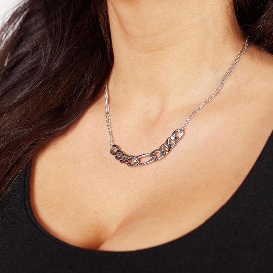 Laura Ferini Dames Ketting Romana Zilver - Zilverkleurige Ketting Met Schakel - 18K Witgoud Verguld - Halsketting - Collier- Sieraad - Accessoires - Dames Ketting Met Hanger