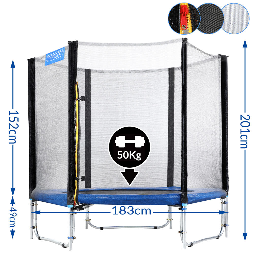 MONZANA Trampoline - 183cm Veiligheidsnet Ladder - Zwart Blauw