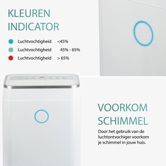 Aironex – Luchtontvochtiger En Luchtreiniger – 20 l Capaciteit & Met Wasdroogfunctie – Extreem Stil Met Led-Display – Voor Woonkamer En Slaapkamer – Wit Kunststof