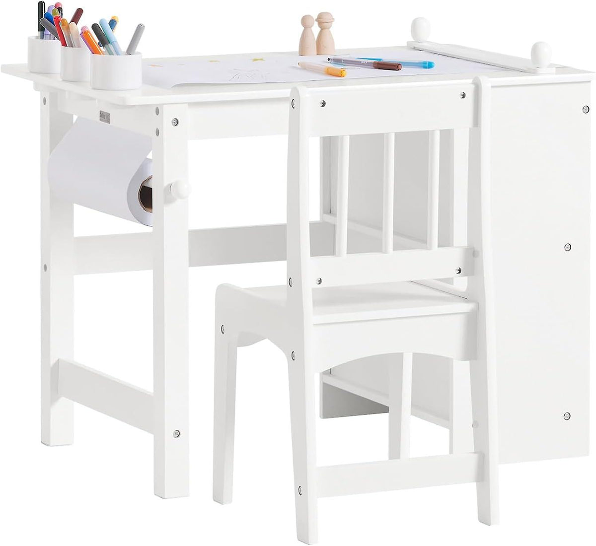 SoBuy Kinderbureau en Stoel Set –  Papierrolhouder – 80 x 54 x 65,5 cm – Wit
