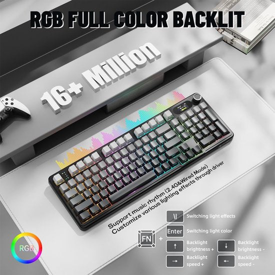 ATTACK SHARK X98PRO - Draadloos Mechanisch Gaming Toetsenbord - Zijbedrukte PBT Keycaps - TFT Scherm - Multifunctionele Draaiknop - Bedraad/2.4G/Bluetooth Tri-Mode - Gasket Mod - 98 toetsen - Moonlit Night