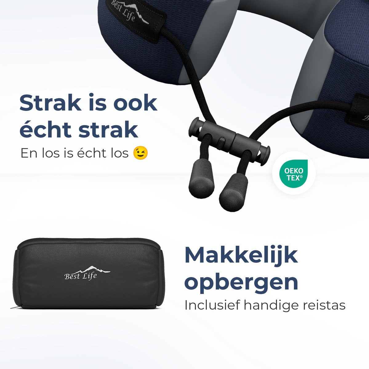 Best Life Shira Nekkussen - Memory Foam - Ergonomisch - Reiskussen - Blauw