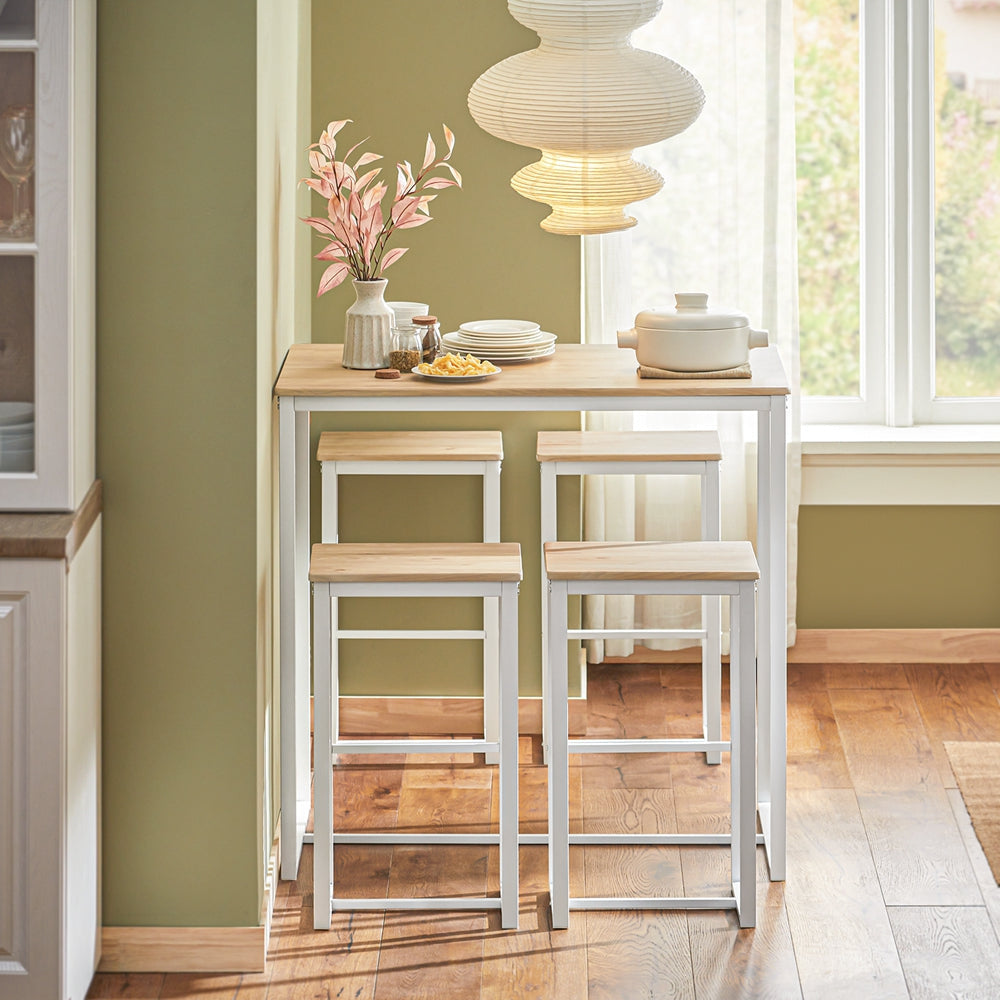 SoBuy Bartafel + 4 Krukken  - Modern - max. 120 kg - Wit / Bruin