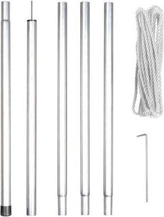 Perel Montagekit met mast, touw en haringen, metaal, diameter 25 mm, hoogte 250 cm