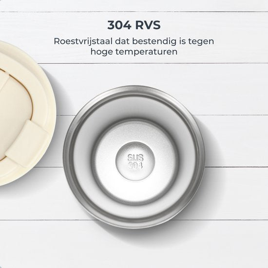 Castagnola Thermosbeker - Koffiebeker To Go - Travel Mug voor Koffie en Thee - Theebeker - 380 ML - RVS - Offwhite