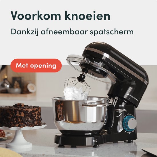 KitchenBrothers Keukenmachine – Incl. Mengkom & Opzetstukken – 1400 W – 38.7 x 23.8 x 31.4 cm – Zwart