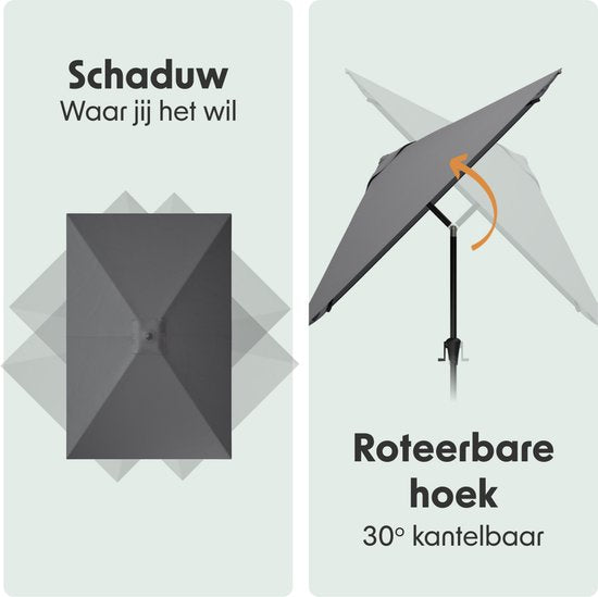 LifeGoods Parasol - Tuin - 200x300cm - 30° Kantelbaar - Waterdicht - UPF50+ - Donkergrijs