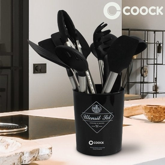 COOCK Keukengerei Set met Houder XL - Kookgerei Set 17 delig - Siliconen - BPA-Vrij & Plastic Vrij - Ophangbaar - Incl. Opener