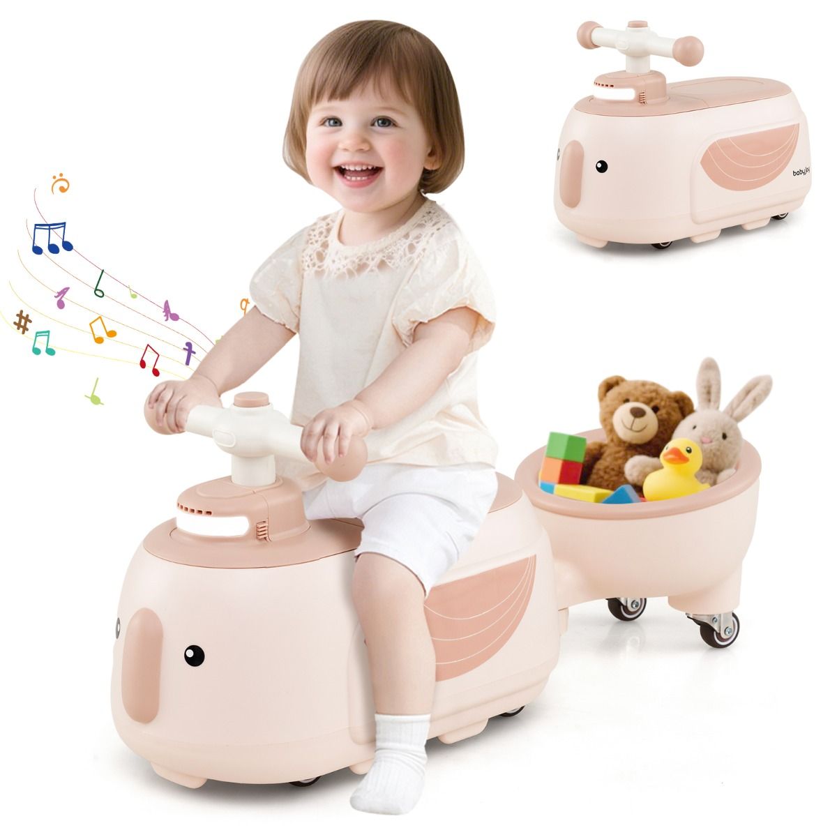 Coast Loopauto met Aanhanger - Liedjes en Licht - Opbergruimte - Beige en Roze