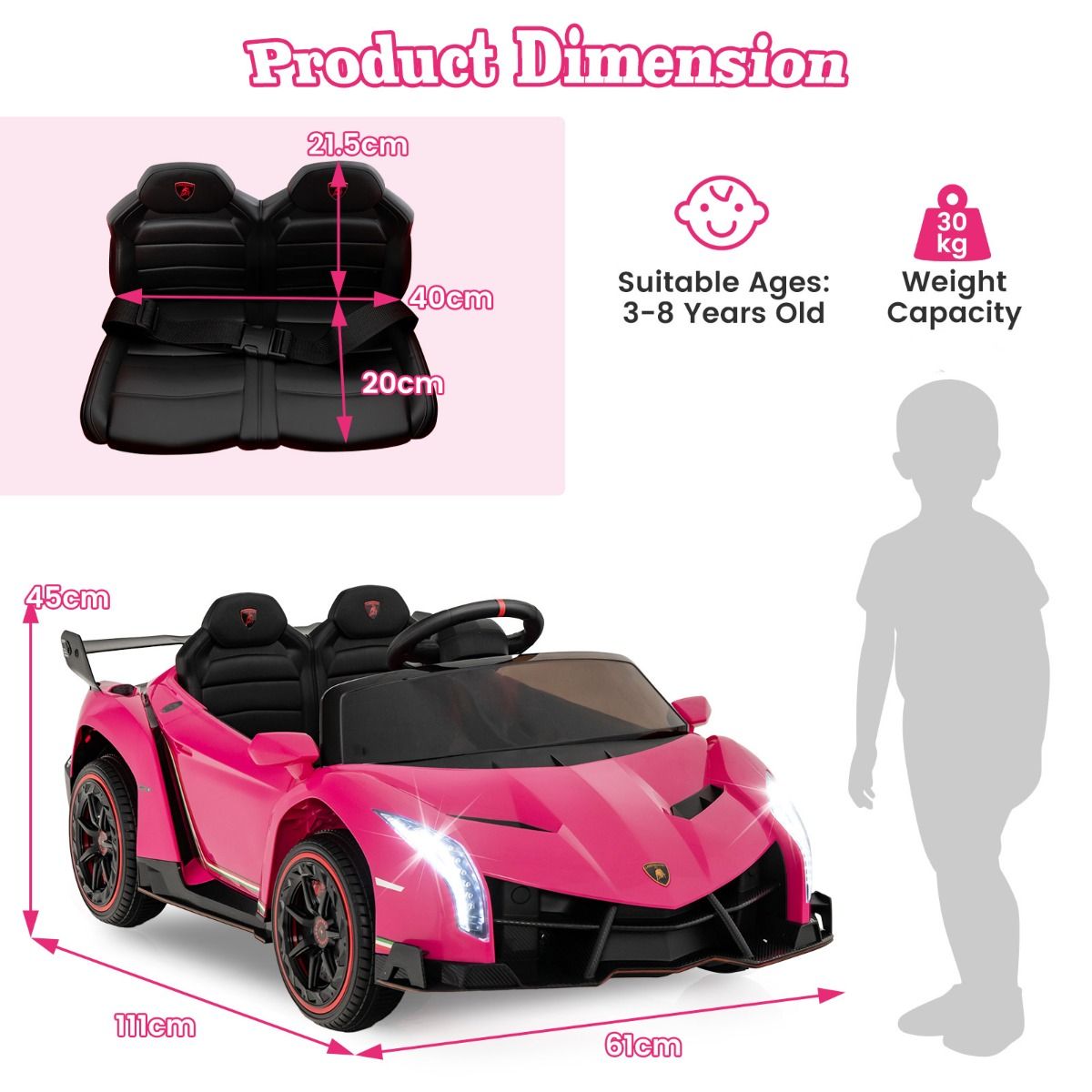 Coast Elektrische Kinderauto Lamborghini - 12V accu - Afstandsbediening - 3 snelheden - Wit
