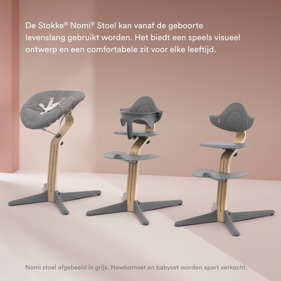 Stokke Nomi stoel, walnoot / zwart - Stimuleert actief zitten - Zonder gereedschap te verstellen - Inclusief stabiele voetsteun en anti-kantelwielen - Kan tot 150 kg dragen